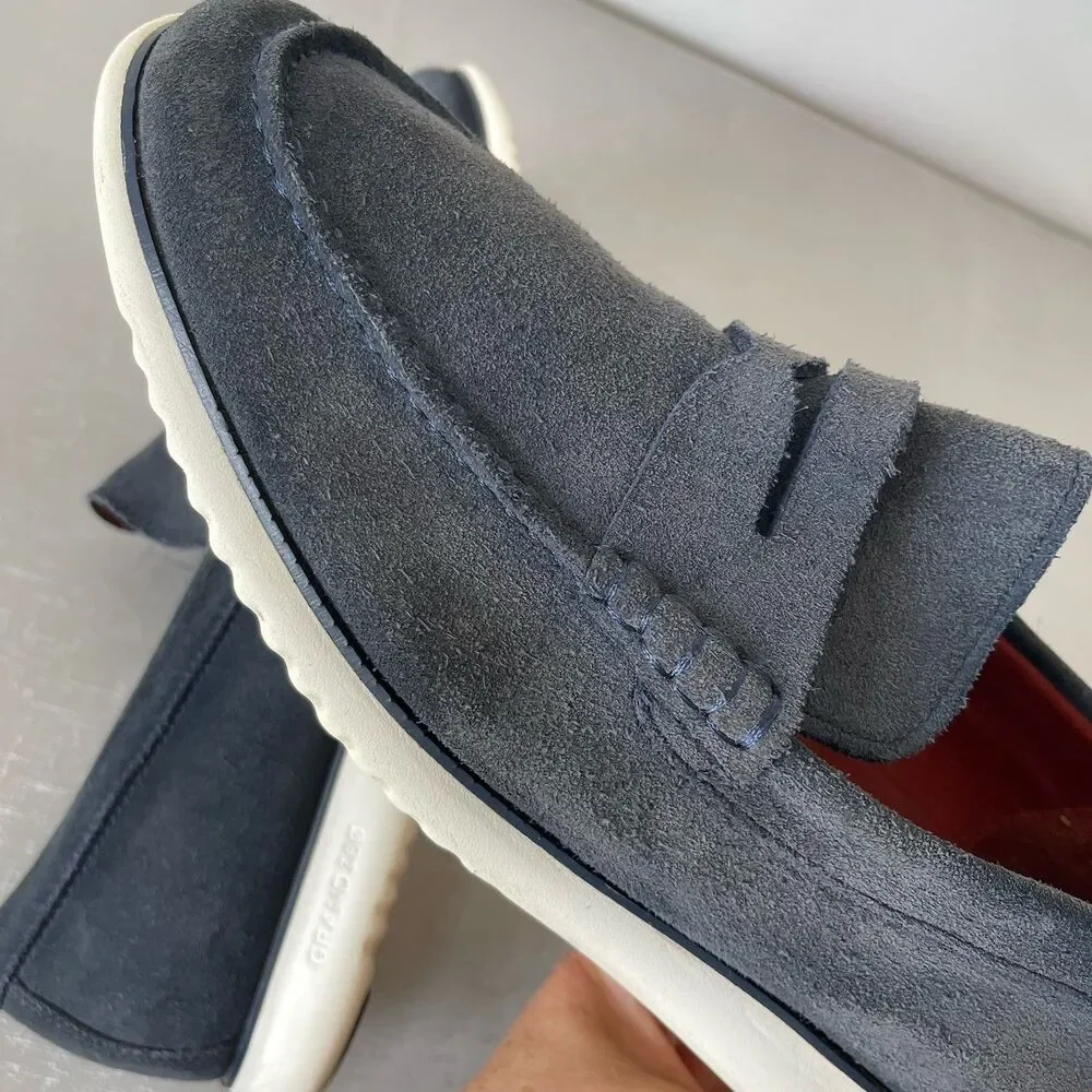 Cole Haan ZeroGrand Penny Loafers Navy Nubuck  Leather Size 11.5 M Preppy Casual